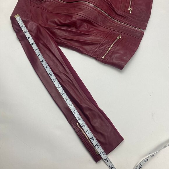 WHBM Burgundy Leather Moto Jacket Size XXS NWT - Picture 8 of 8